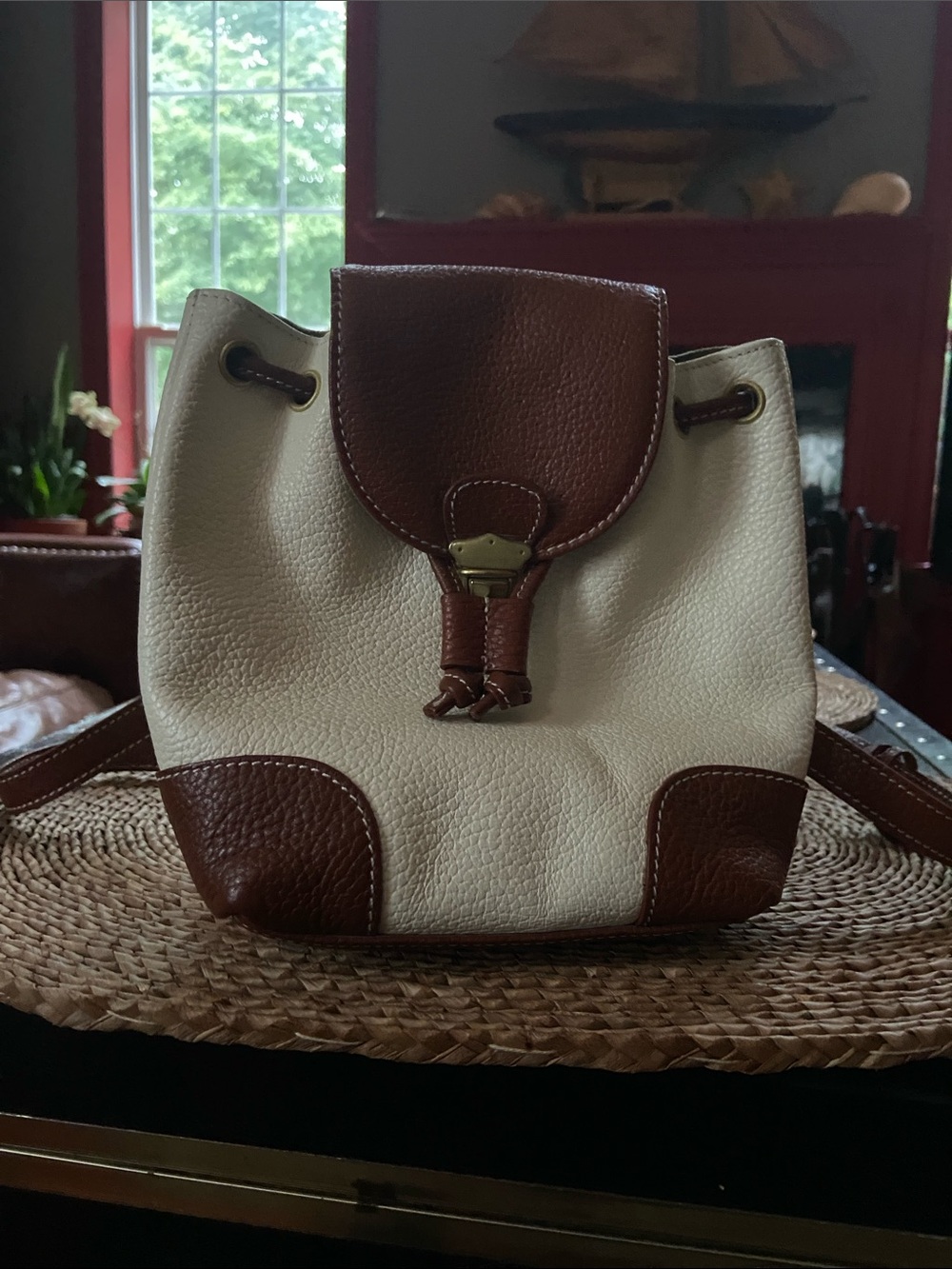 Cream and Brown Liz Claiborne Small Backpack